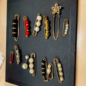 Elegant Beaded Safety Pin Brooch multiple colors